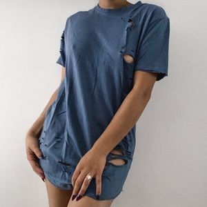 Blue distress t-shirt dress